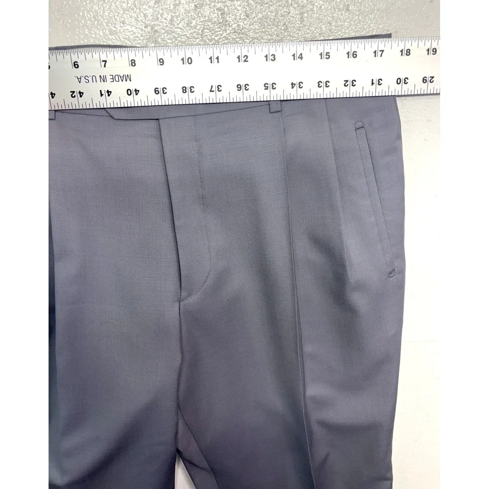 vtg Studio Milano Italy 40S 34x29 Gray 2pc Pant Suit 100% Wool Pleated‎ Cuffed